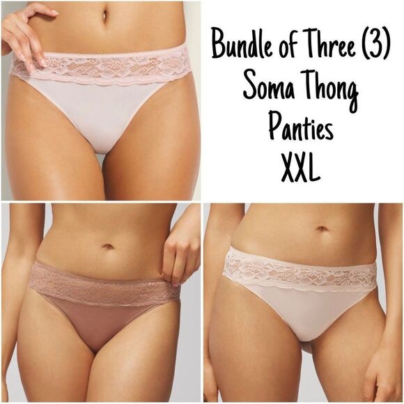 NWT New Sealed Soma Lot of Three 3 Vanishing Edge Thong Panties w/Lace Trim XXL - Picture 1 of 13